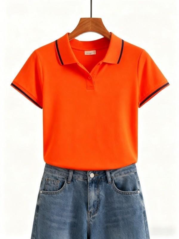 Orange Polo Shirt with Contrast Trim