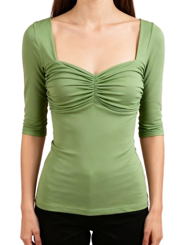 Green Square Neck Ruched Blouse